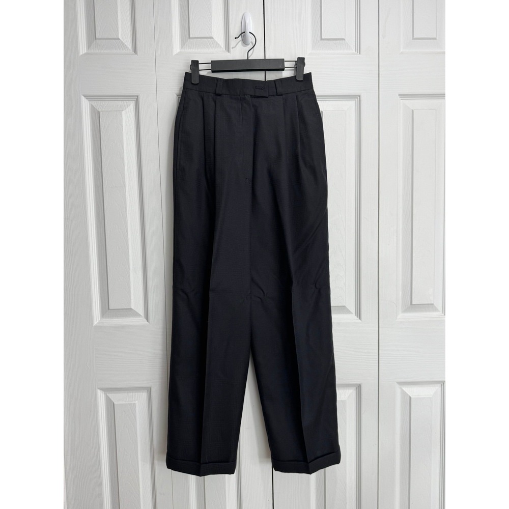 Burberrys Pleated Dress Pant Womens 6 Black Wool Silk High-Waist Vintage Preppy